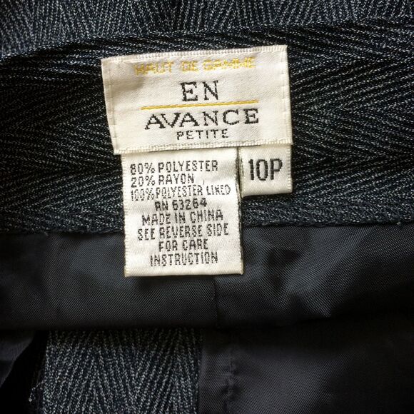Vintage Y2K En Avance Petite Pants 10P Gray Pleated Herringbone Lined Career - Picture 4 of 4